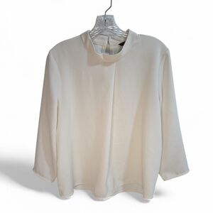 Ann Taylor Elegant Cream Mock Neck 3/4 Wide Sleeve Blouse Women's PL Business